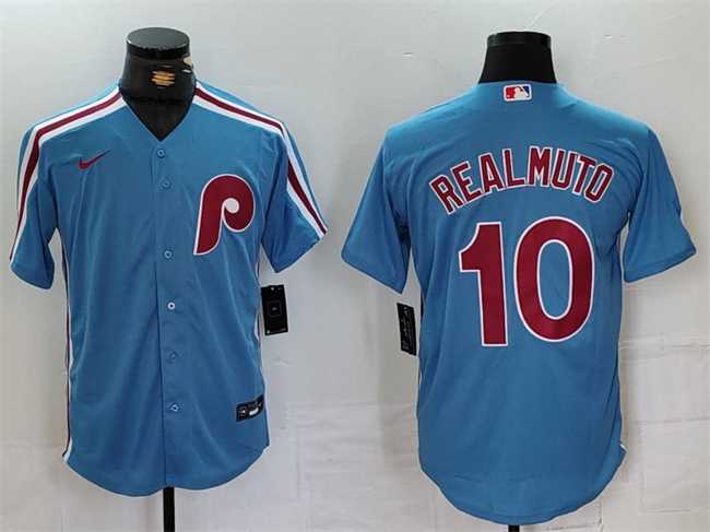 Men%27s Philadelphia Phillies #10 J.T. Realmuto Blue Cool Base Stitched Jersey->philadelphia phillies->MLB Jersey